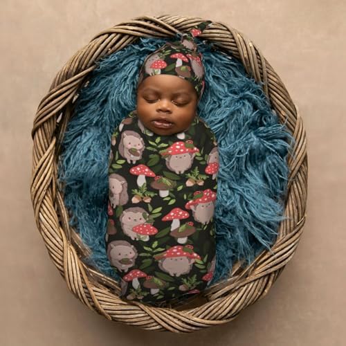 Muishi Cute Baby Hedgehog Swaddle Blanket and Hat Set 1