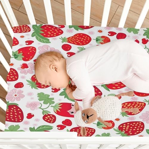 Jihqo Strawberry Red Crib Sheets Pack N Play Soft Breathable