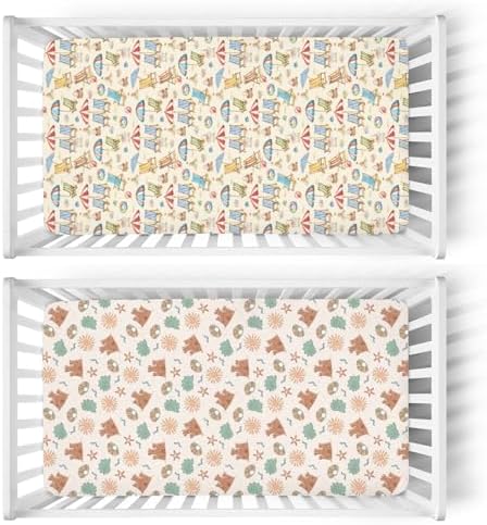 Fun Beach Days Crib Sheets 28x52 Retro Umbrella Pattern