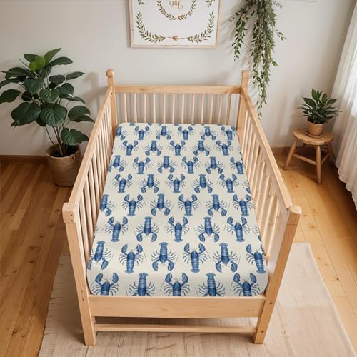 Blue Lobster Baby Crib Sheets 52x28 Nautical Design