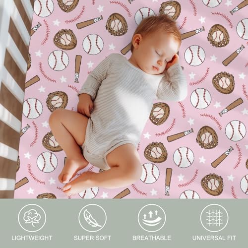 Pink Blue Baseball Crib Sheets 2 Pack