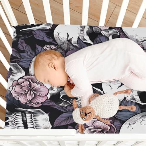Jihqo White Skull Violet Flower Crib Sheets