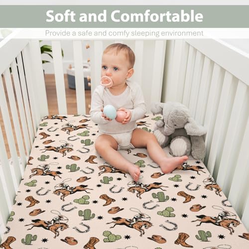 Retro Western Cowboy Crib Sheets 52x28 Inch
