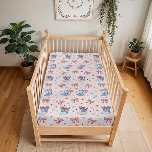 Pink July 4th Cowgirl Crib Sheets 52x28Inch