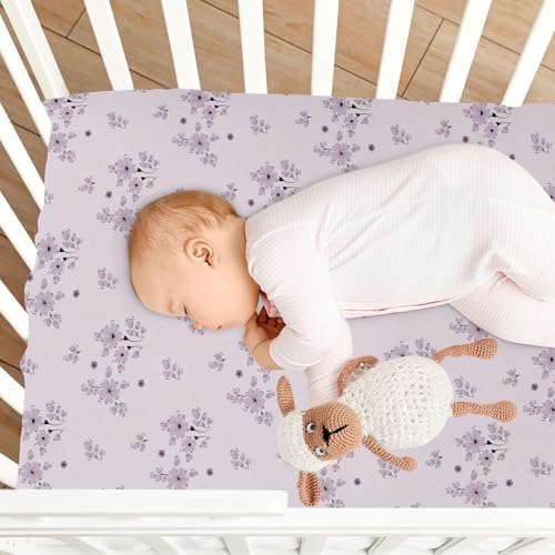 Soft Purple Flower Crib Sheets for Boys Girls