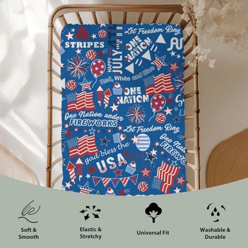Blue Patriotic 4th of July Quote Crib Sheets