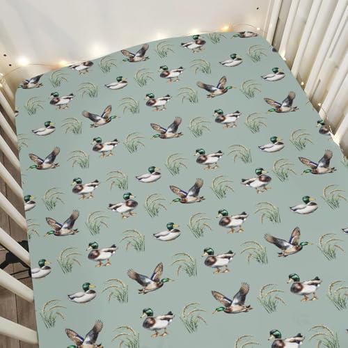 Green Mallard Ducks Crib Sheets 52x28 Inches Fitted Mattress Cover
