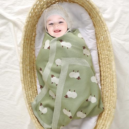 Mimixiong Cute Sheep Baby Blanket 100 Cotton 30x40 Inches Light Green