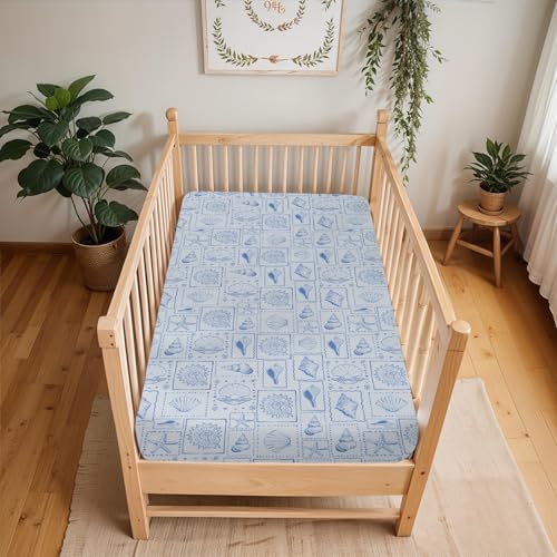 Blue Seashells Crib Sheets 52x28 Universal Fit
