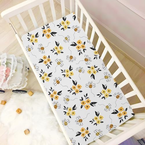 Gbjiemia Crib Sheets Bees and Flower for Boys Girls
