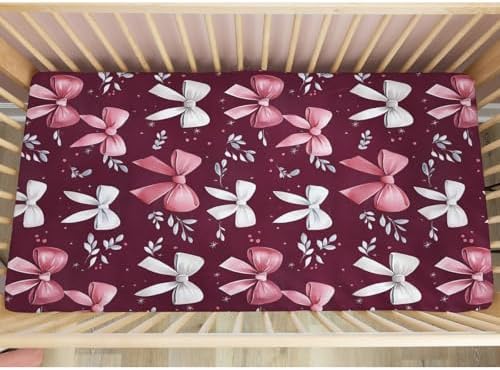 Pink White Bows Crib Sheets for Baby Girls and Boys 1