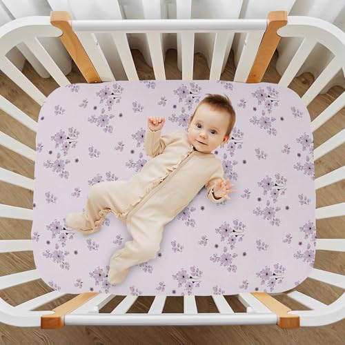 Soft Purple Flower Crib Sheets for Boys Girls