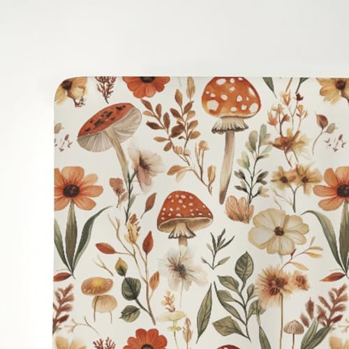 Boho Mushroom Floral Baby Crib Sheets 28x52 Inch