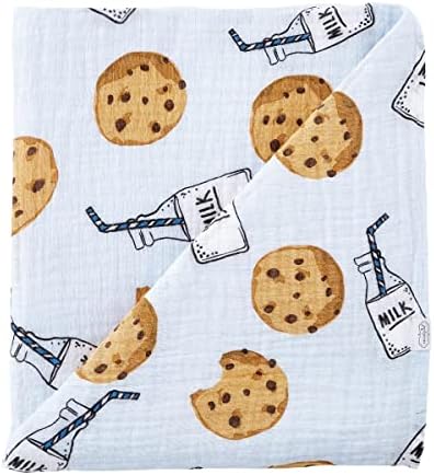 Mud Pie Muslin Swaddle Blanket Milk and Cookies Blue