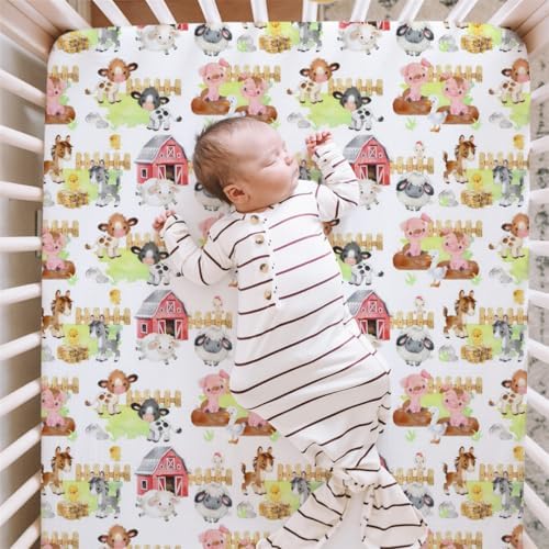 HawSkgFub Farm Animal Crib Sheet - 52x28 Neutral Design