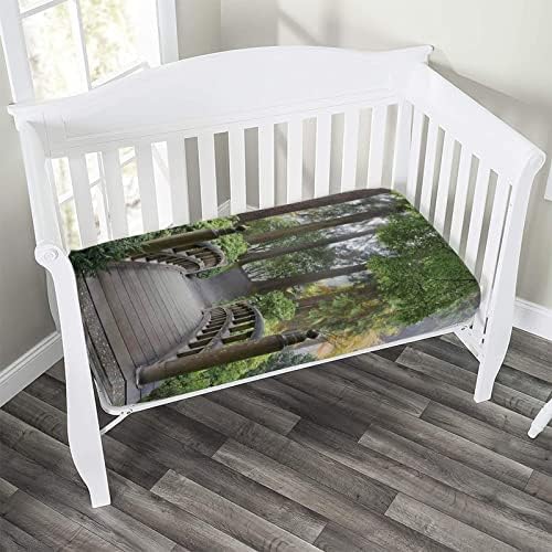 XISUNYA Decorative Crib Sheet Set 28x52x8 Japanese Garden Print