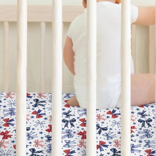 Patriotic Bows Stars Crib Sheets for Boy Girl 52x28 Inch 2 Pack
