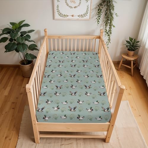 Green Mallard Ducks Crib Sheets 52x28 Inches Fitted Mattress Cover