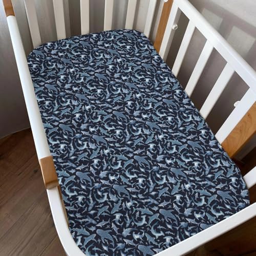 Blue Sharks Crib Sheets 2 Pack Navy Sea Shark Pattern Soft Fitted