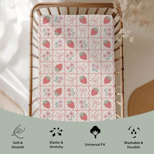 52x28 Inch Boho Strawberry Crib Sheet for Girl