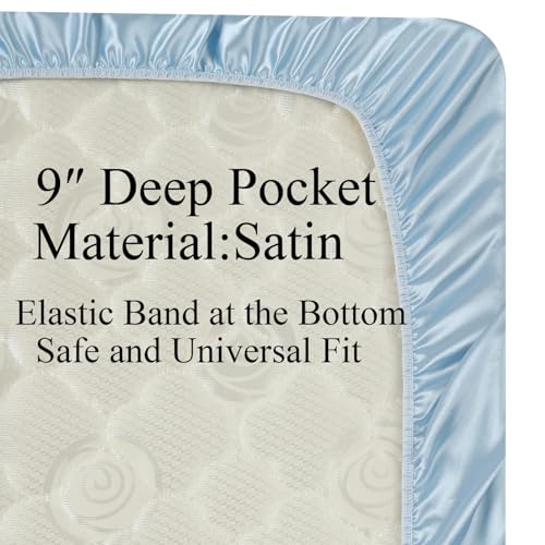 Knlpruhk Pure Mulberry Silk Crib Sheet 28x52 9 Deep Pocket Lt Blue