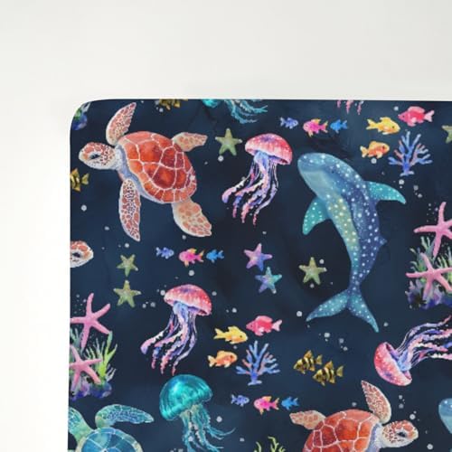 Fantasy Sea Animals Crib Sheet for Boy Girl 28x52
