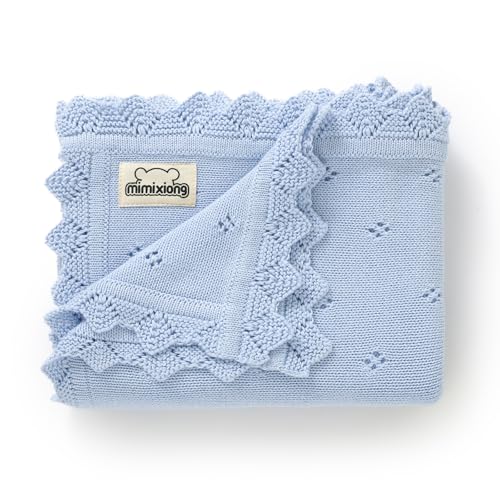 Mimixiong 30x40 Inch Light Blue Cotton Swaddling Blanket