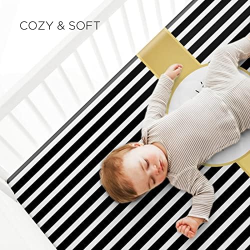 Ussunarts Personalized Crib Sheets for Baby Boys with Black Stripes