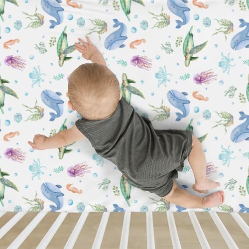 ZoUbqchY Pastel Sea Animals Crib Sheets 52x28In