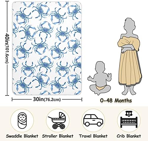 Soft Blue Crabs Swaddle Blanket for Baby - 30x40 Inches Cotton