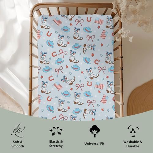 ZoUbqchY July 4th Cowboy Crib Sheets 52x28