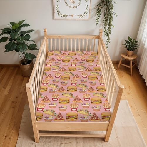 Fun Burger Pizza Crib Sheet 52x28 Fitted Set