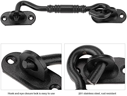 DEIHGE Hook and Eye Gate Bolt with Black Coating 201 Stainless Steel