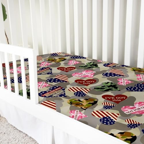 Camouflage Hearts Crib Sheet 52x28 July 4th Independence Day