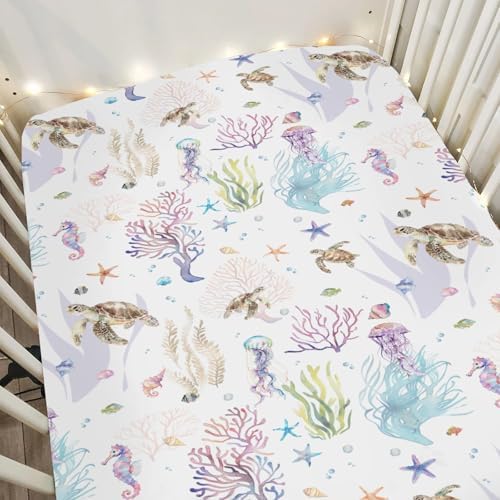 Retro Sea Animals Baby Crib Sheets 52x28 1