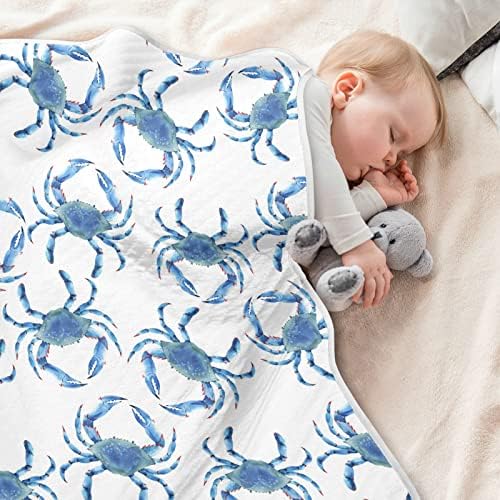 Soft Blue Crabs Swaddle Blanket for Baby - 30x40 Inches Cotton