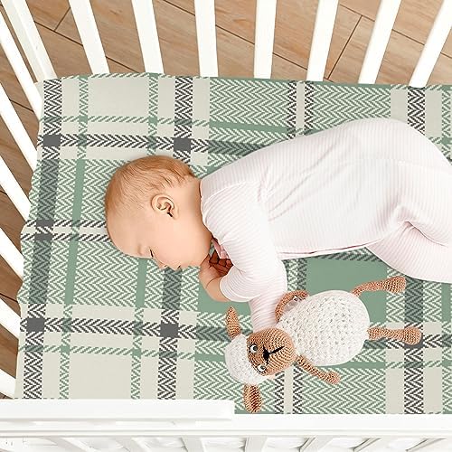 Caikeny Fitted Crib Sheet Plaid Spring Sage Green Grey
