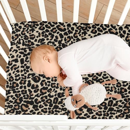 CaTaKu Baby Crib Sheets Brown Leopard Print Fitted 27x39