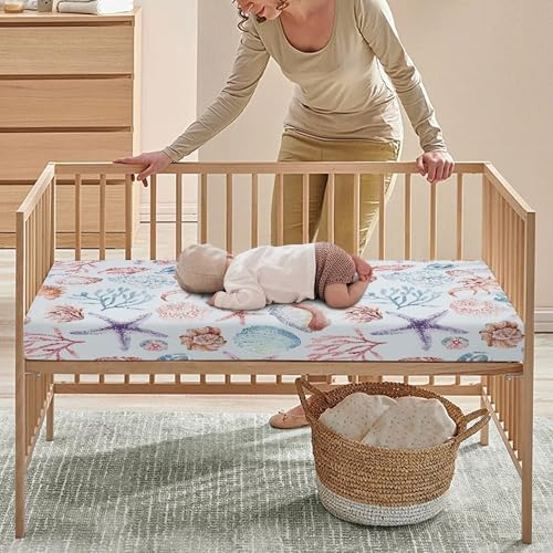 Watercolor Seashells Fitted Crib Sheet 28x52