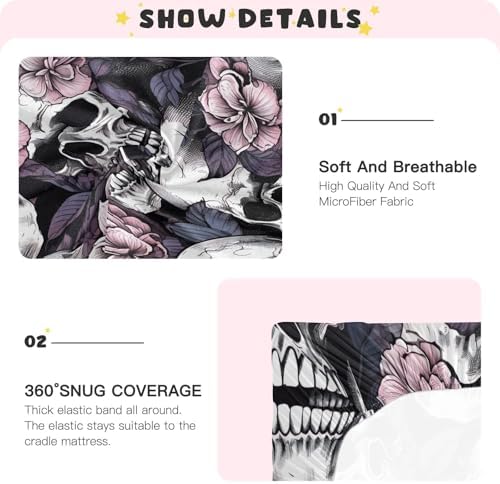 Jihqo White Skull Violet Flower Crib Sheets