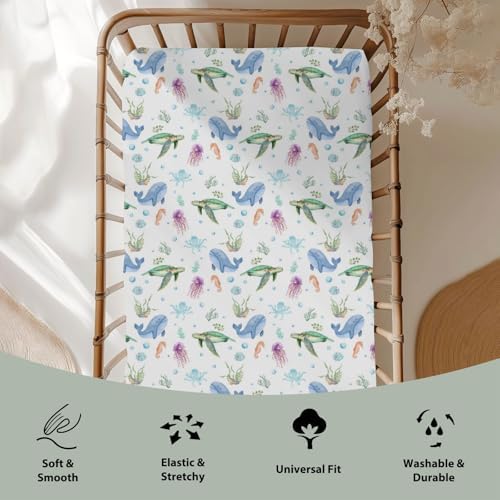 ZoUbqchY Pastel Sea Animals Crib Sheets 52x28In