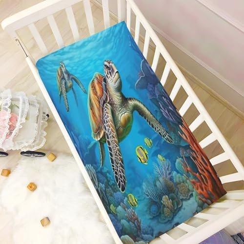Jihqo Sea Turtle Crib Sheets for Baby 52 x 28 inch