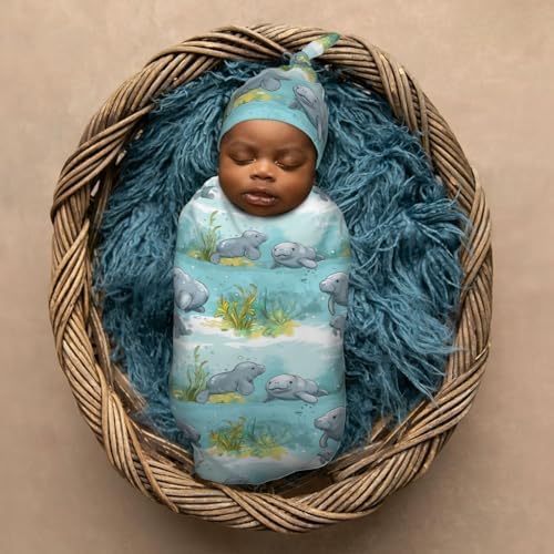 Muishi Ocean Florida Manatee Swaddle Blanket Hat Set