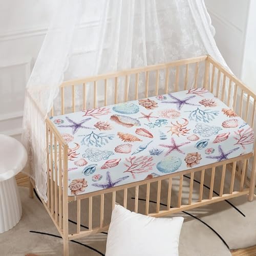 Watercolor Seashells Fitted Crib Sheet 28x52