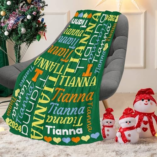 Custom Blanket with Name Text Personalized Green Swaddling Blanket for Baby Shower