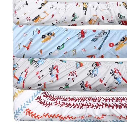 VitalCozy 4 Pcs Construction Truck Crib Sheet Set
