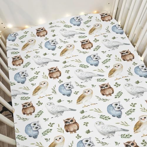 Watercolor Owls Boho Leaves Crib Sheet 28x52