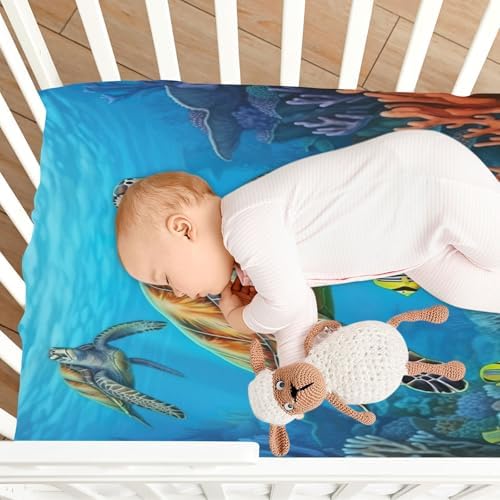 Jihqo Sea Turtle Crib Sheets for Baby 52 x 28 inch