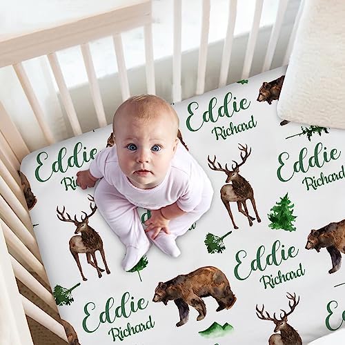 Personalized Baby Crib Sheets with Name Soft Woodland Design