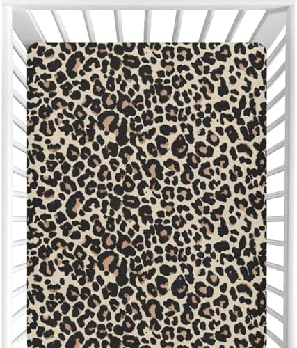 CaTaKu Baby Crib Sheets Brown Leopard Print Fitted 27x39